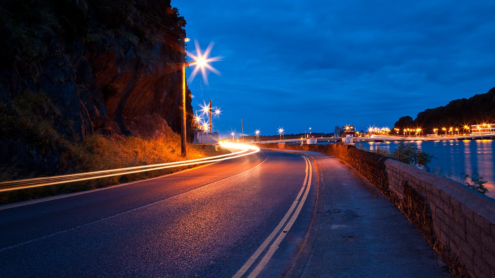 street light wallpaper,sky,blue,night,road,light