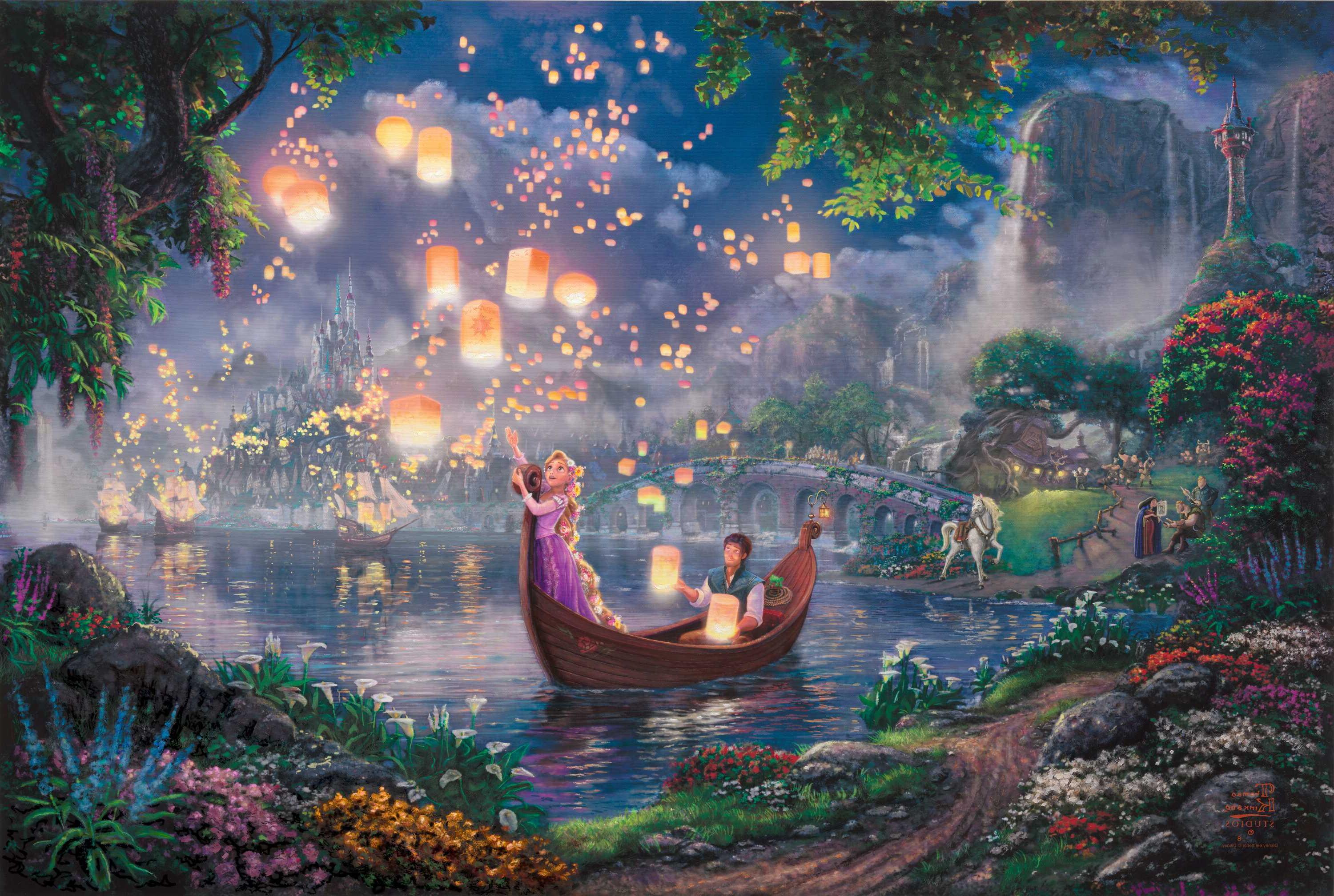 thomas kinkade disney wallpaper,nature,natural landscape,painting,tree,art