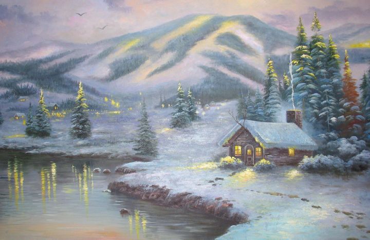 Thomas Kinkade Wallpaper Border - Log Cabin Thomas Kinkade Paintings