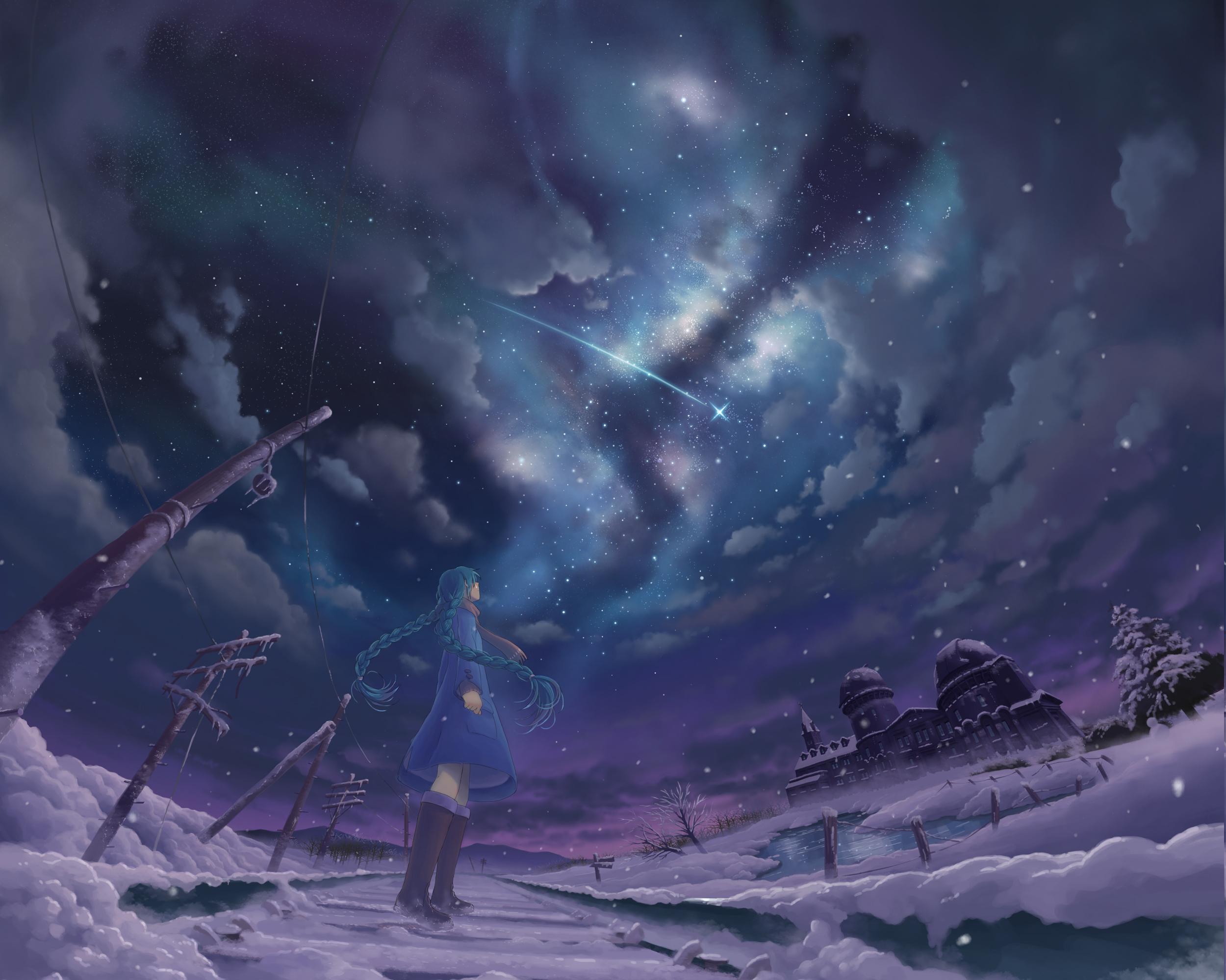 anime winter tapete,himmel,atmosphäre,platz,nacht,weltraum