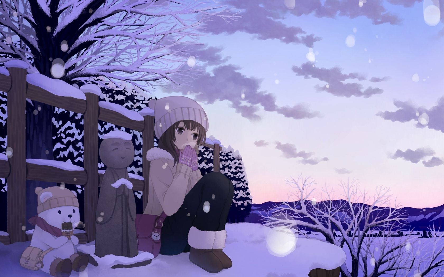 anime winter tapete,schnee,winter,himmel,baum,illustration