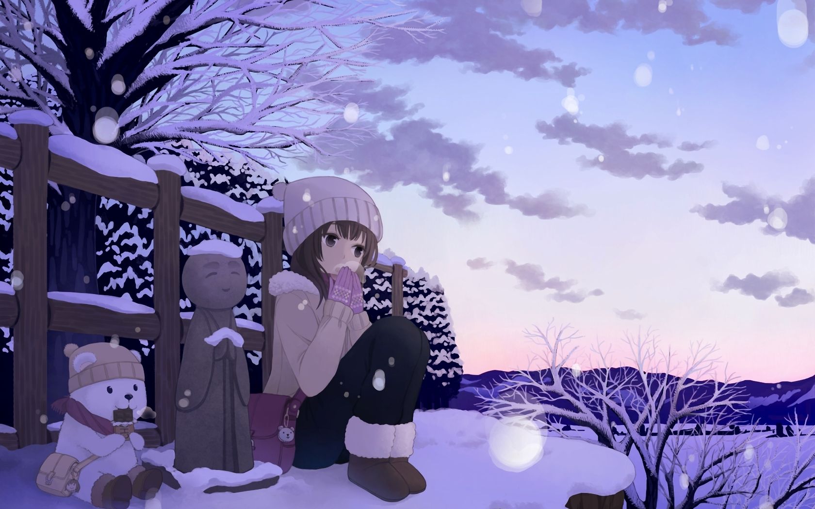 アニメ冬の壁紙,雪,冬,空,木,図 (575891) WallpaperUse