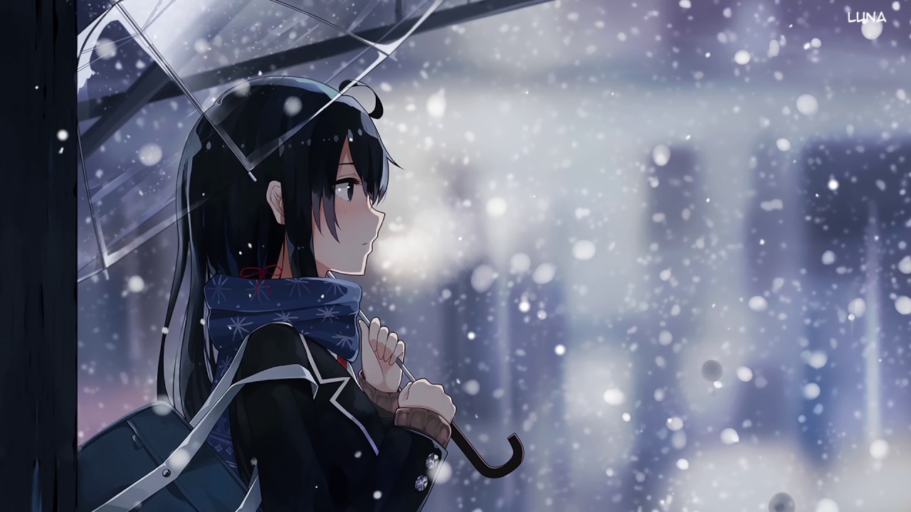 carta da parati invernale anime,anime,cg artwork,capelli neri,cielo,illustrazione