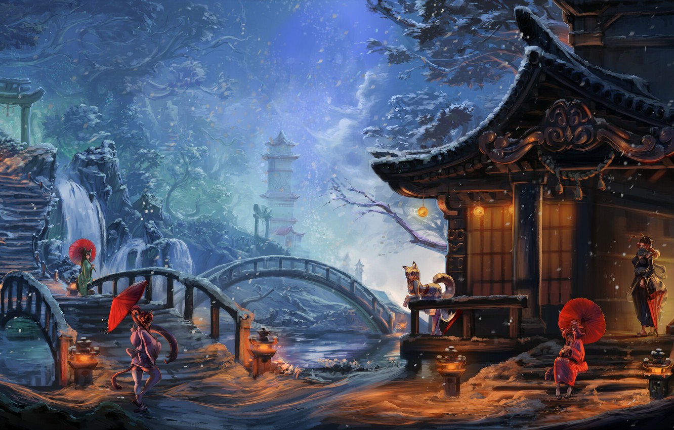 anime winter tapete,action adventure spiel,cg kunstwerk,mythologie,computerspiel,illustration