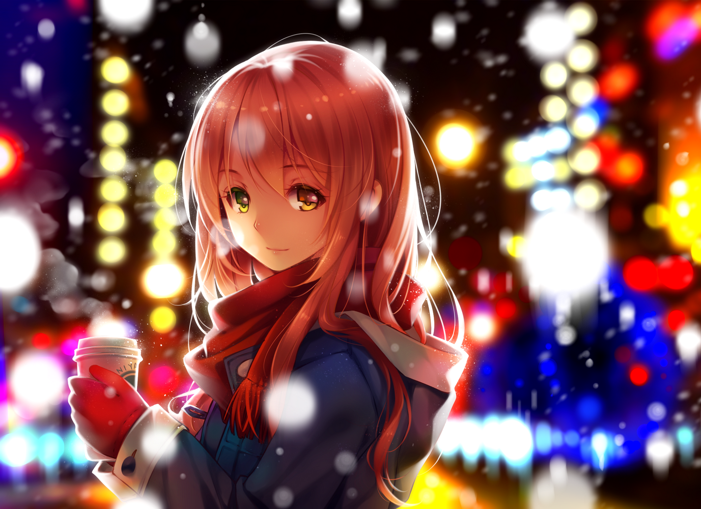 anime winter wallpaper,anime,cartoon,cg artwork,long hair,brown hair