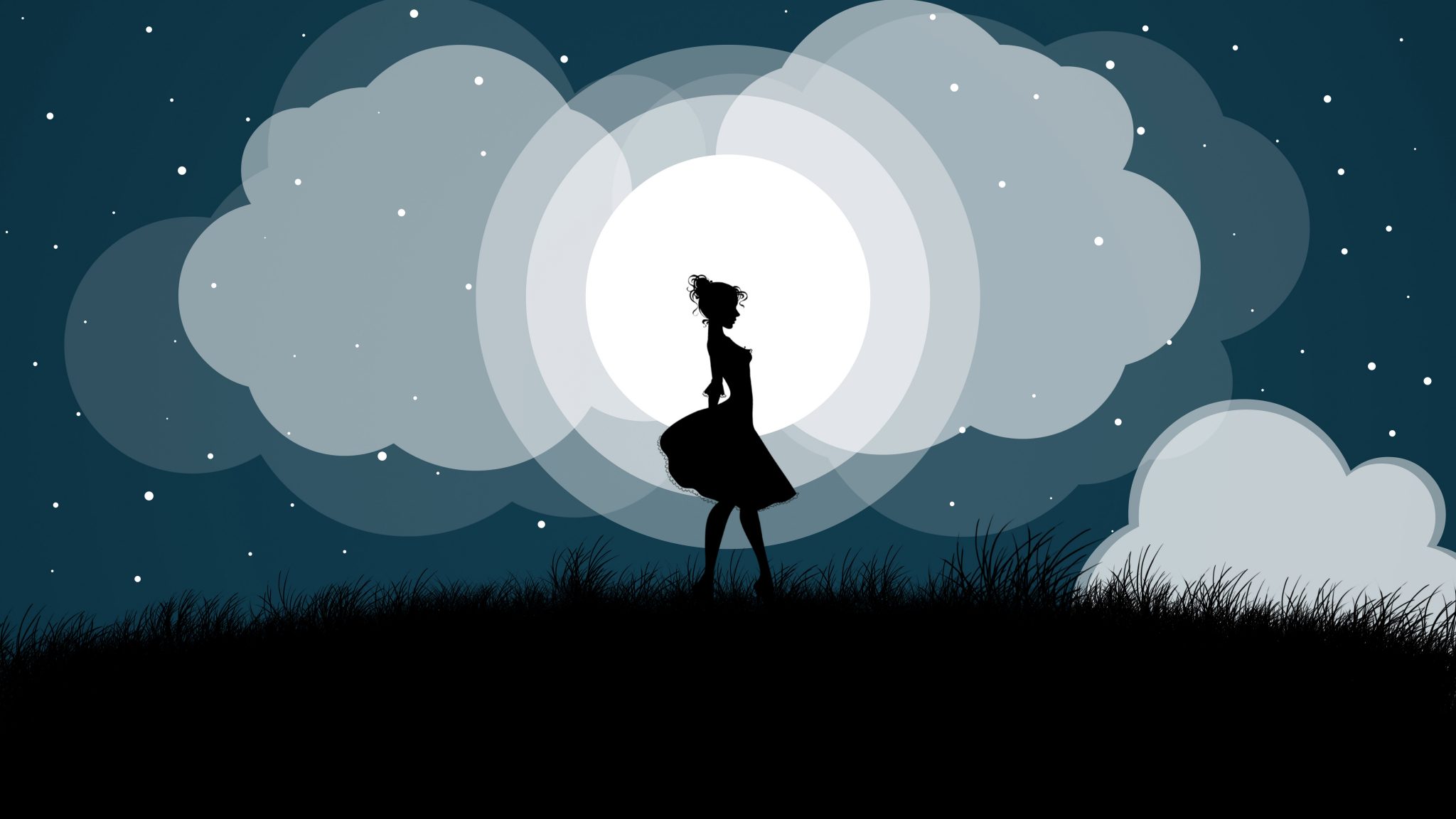 wallpaper lua,moonlight,sky,silhouette,illustration,cartoon