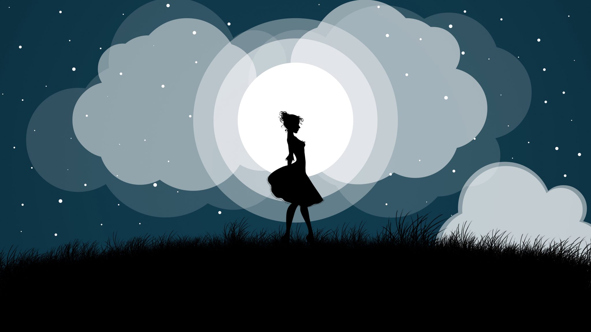 papier peint lua,clair de lune,ciel,silhouette,illustration,dessin animé