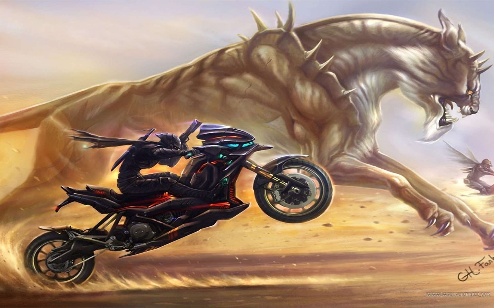 3d wallpaper of cars and bikes,vehicle,fictional character,illustration,mythology,chariot