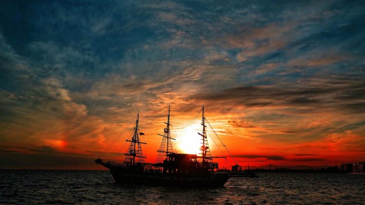 wallpaper ship sea,sky,vehicle,boat,sunset,afterglow