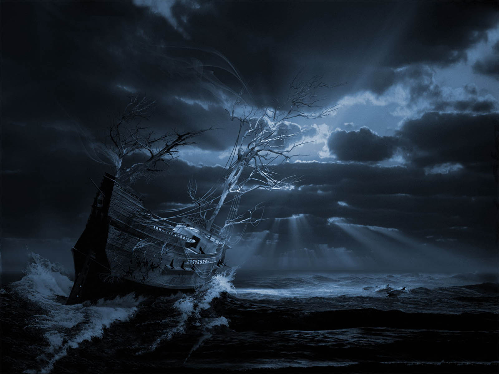 古い船の壁紙,空,自然,闇,雷雨,水