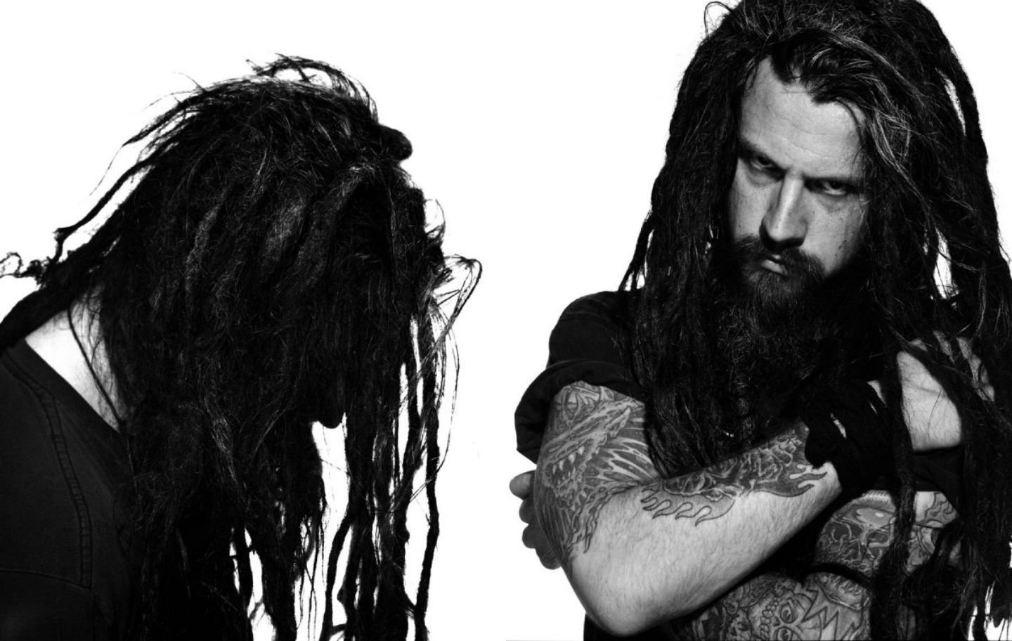 rob zombie wallpaper,hair,hairstyle,dreadlocks,black and white,long hair