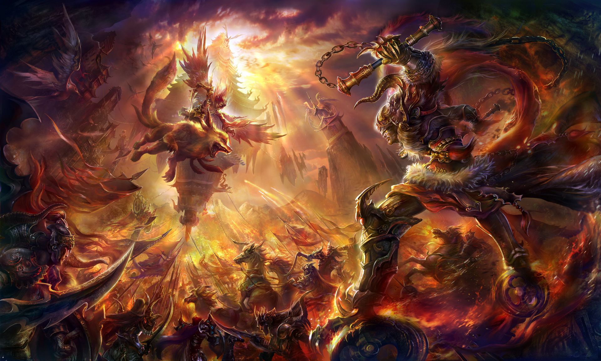 epic battle wallpaper,cg artwork,mythology,dragon,demon,fictional character