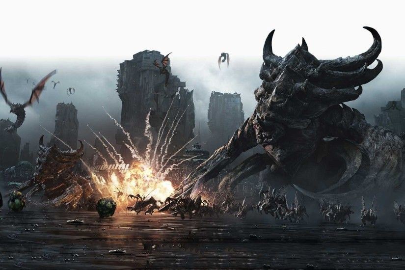 epic battle wallpaper,dragon,action adventure game,cg artwork,pc game,geological phenomenon