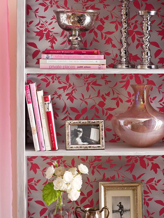 bookcase wallpaper designs,shelf,pink,shelving,wallpaper,wall