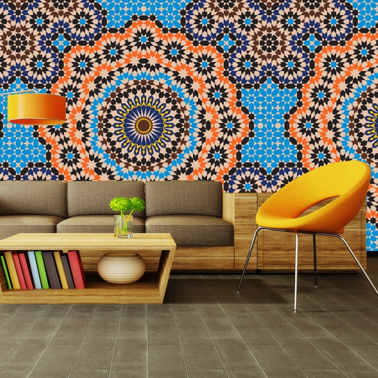 moroccan inspired wallpaper,orange,living room,wall,wallpaper,interior design