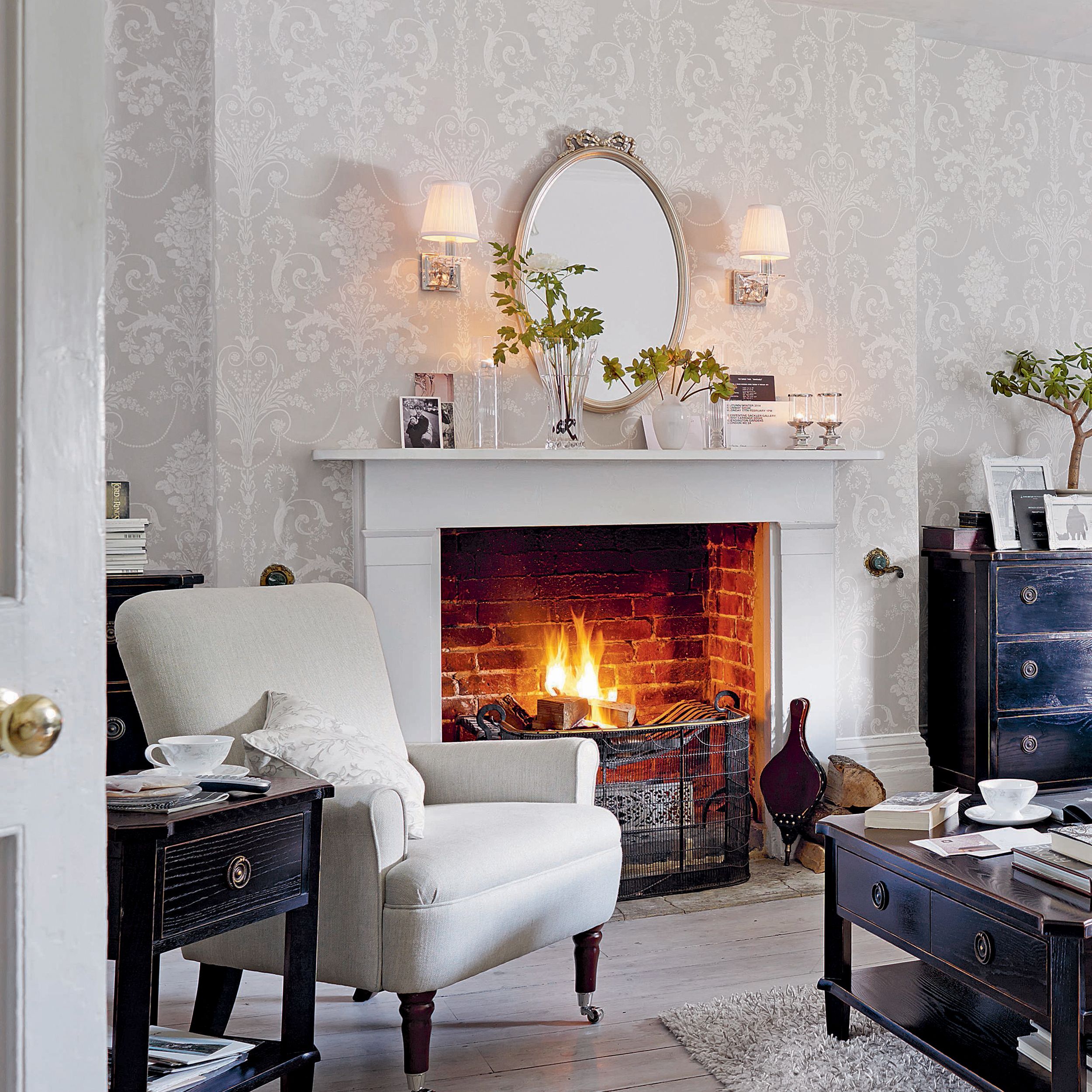 josette wallpaper,living room,room,interior design,furniture,fireplace