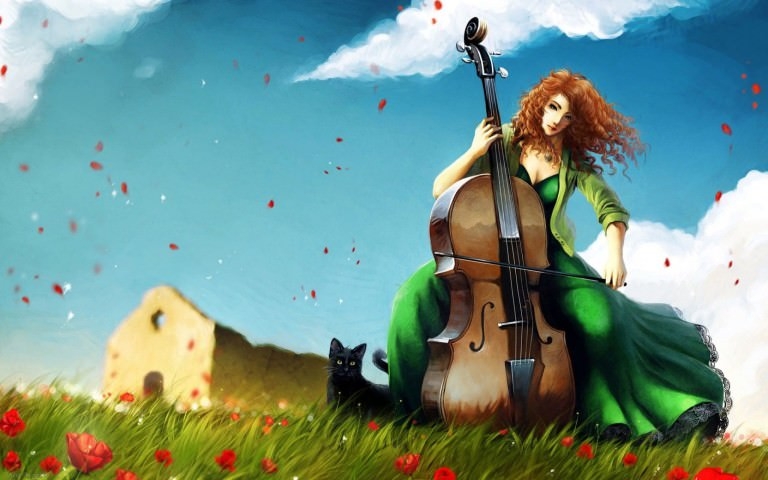 sfondi per gli amanti della musica,violoncello,strumento musicale,cartone animato,violinista,erba