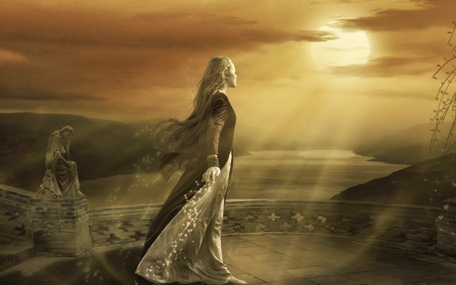 dream girl wallpaper,cg artwork,sky,sunlight,mythology,stock photography