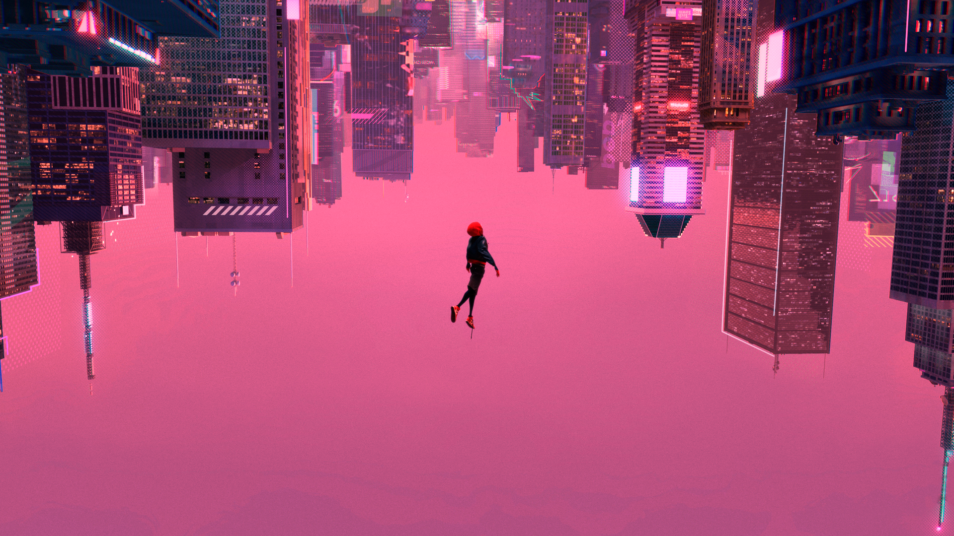 スパイダーマンの壁紙,ピンク,赤,紫の,市,建築