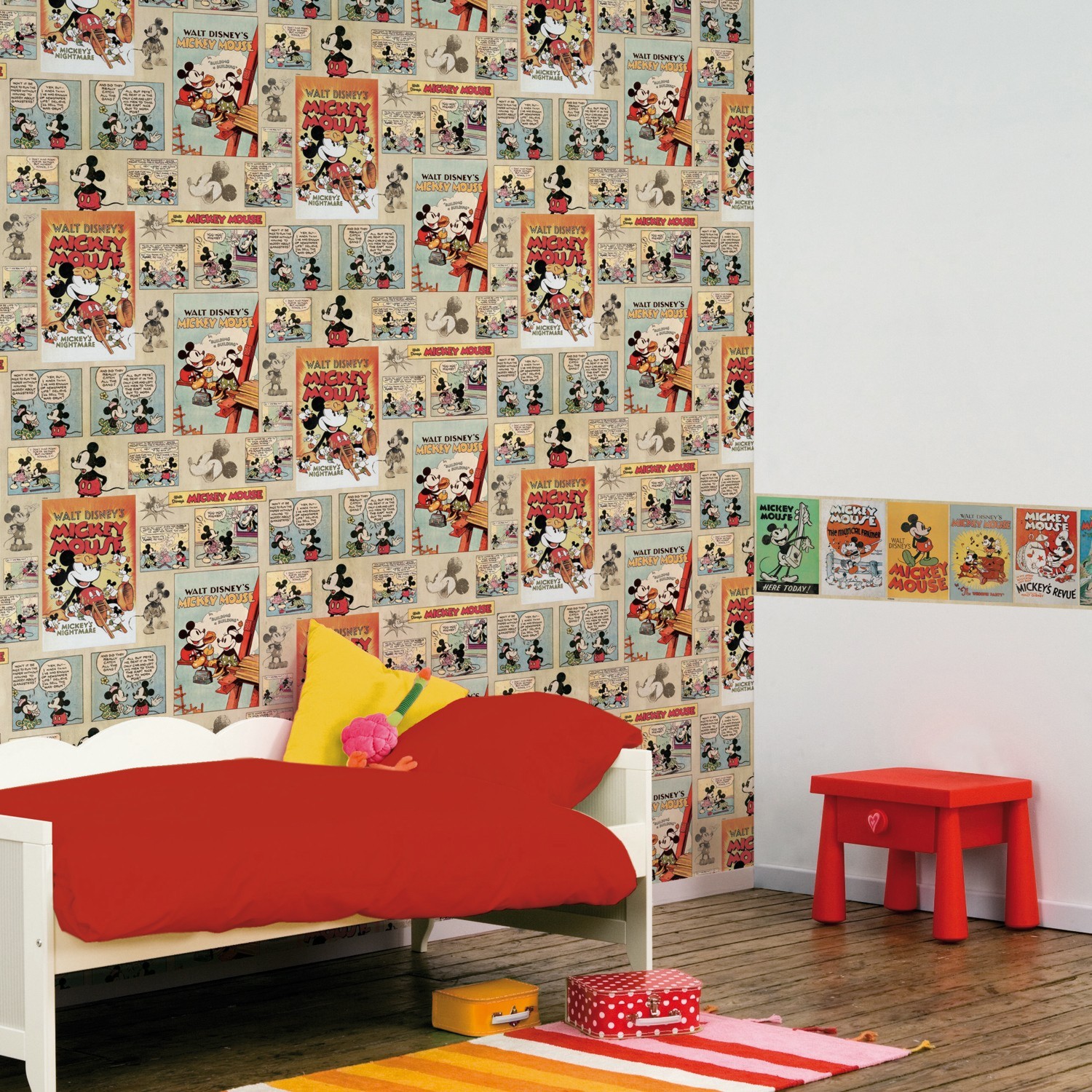 미키 마우스 벽지,빨간,주황색,벽지,벽,인테리어 디자인