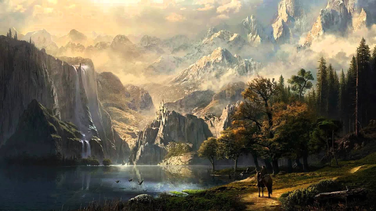 fantasy wallpaper,natural landscape,nature,water resources,sky,mountainous landforms