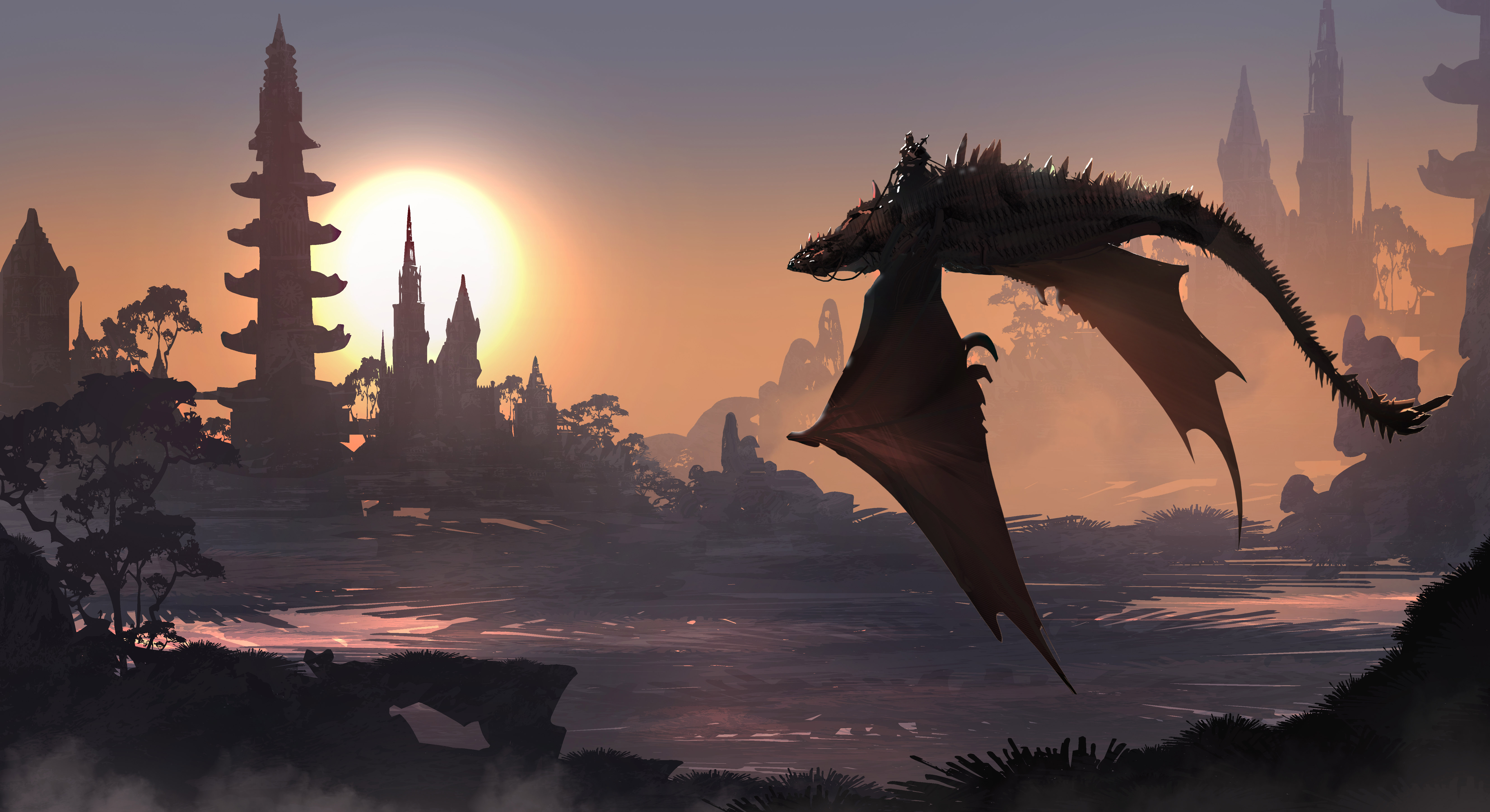 fantasy wallpaper,dragon,cg artwork,sky,fictional character,mythical creature