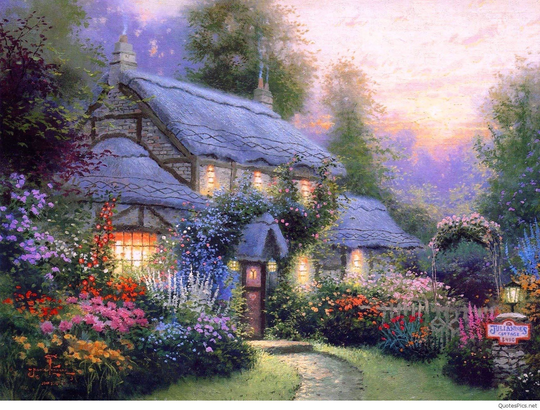 house wallpaper,home,painting,natural landscape,house,watercolor paint