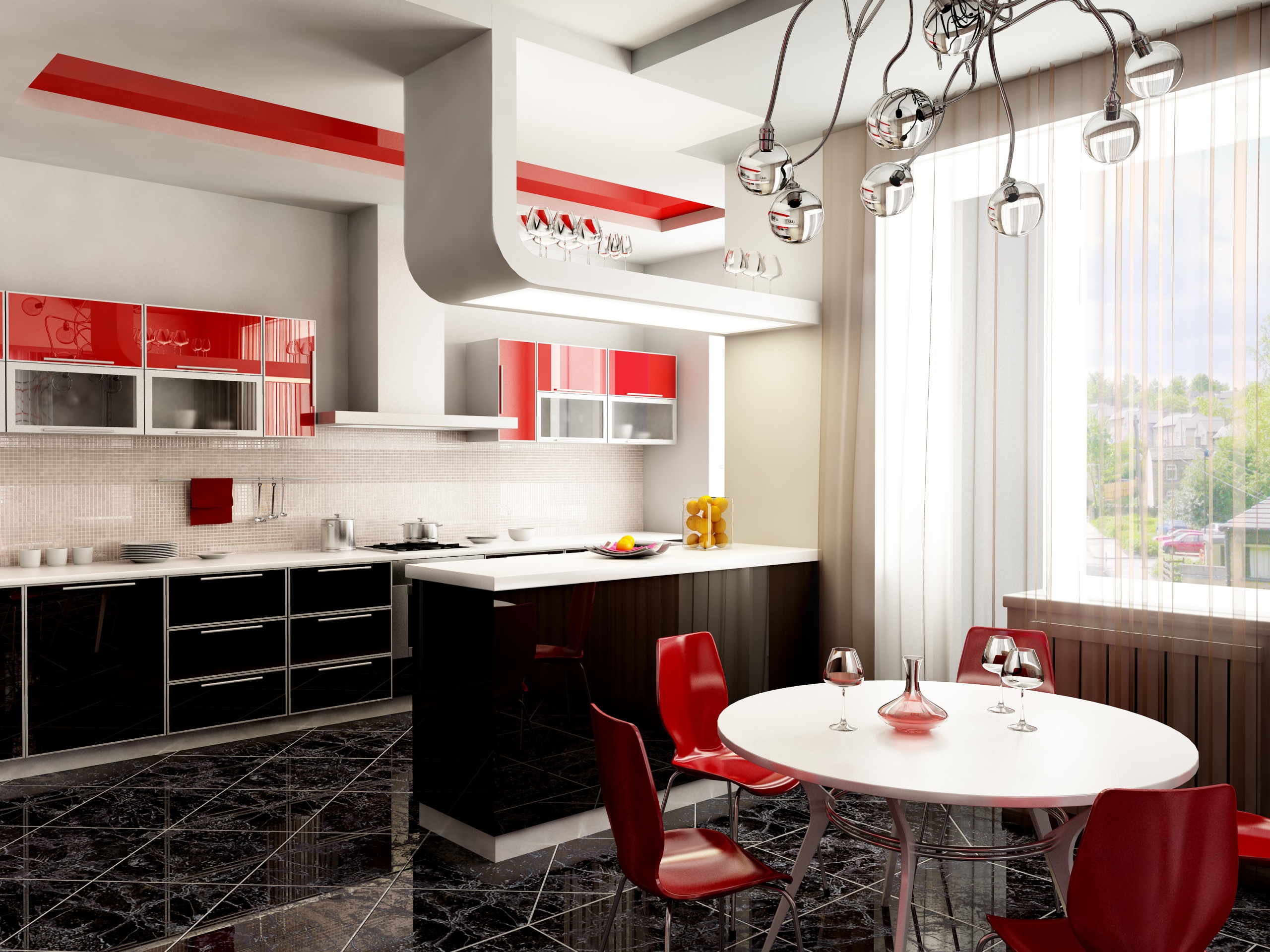 kitchen wallpaper,interior design,room,furniture,red,countertop