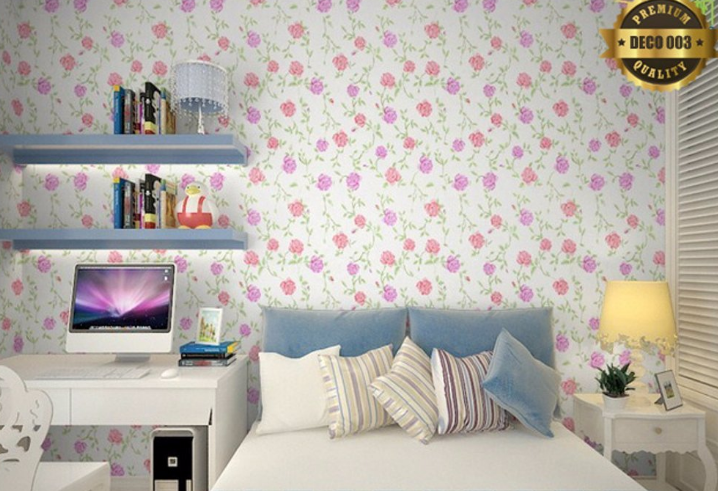 cara membuat wallpaper dinding dari kertas kado,room,wallpaper,wall,pink,interior design