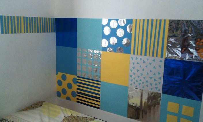 cara membuat wallpaper dinding dari kertas kado,blue,patchwork,turquoise,room,aqua