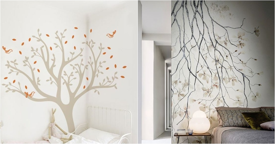cara membuat wallpaper dinding kari di kari,bianca,albero,parete,ramoscello,camera