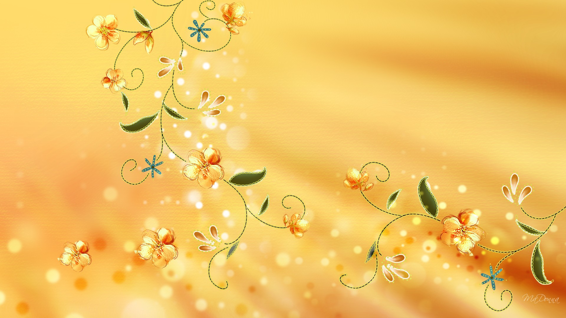 golden colour wallpaper,yellow,orange,floral design,branch,plant