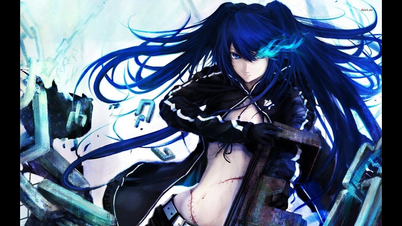 black rock shooter wallpaper,cg artwork,anime,black hair,long hair,fictional character