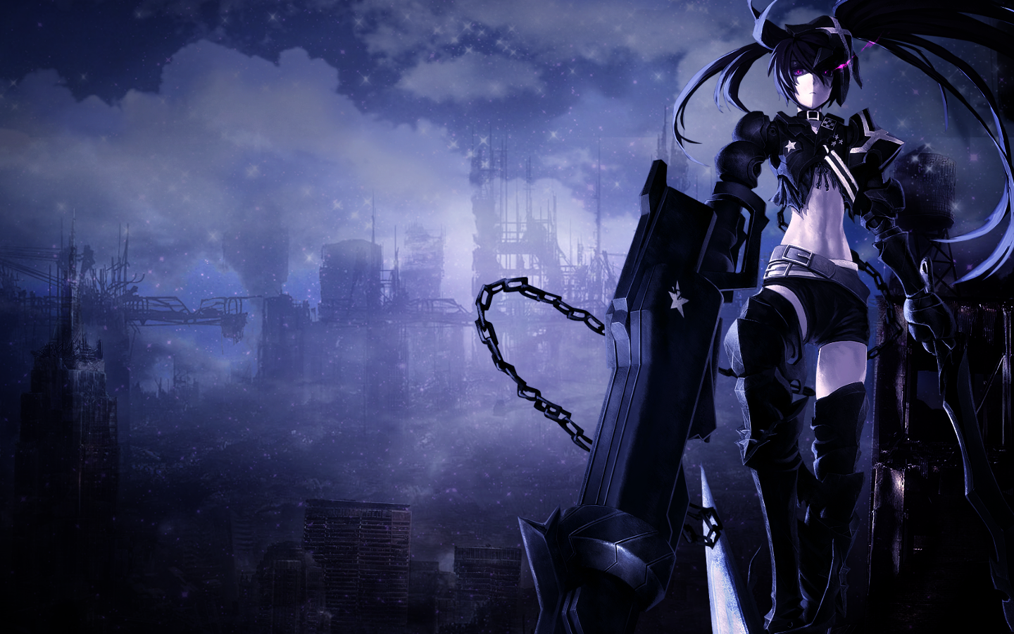 black rock shooter wallpaper,cg artwork,darkness,action adventure game,fictional character,digital compositing