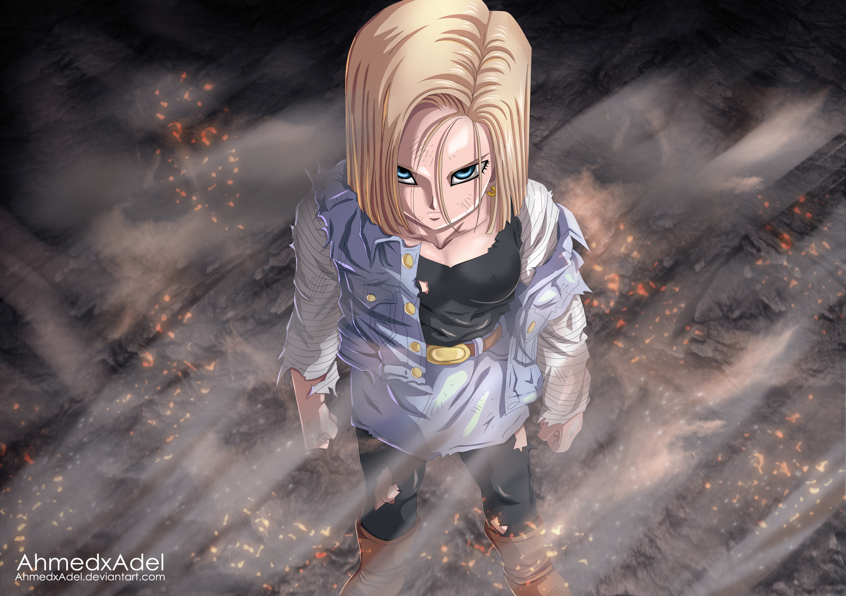 android 18 fondo de pantalla,anime,dibujos animados,ilustración,cielo,cg artwork