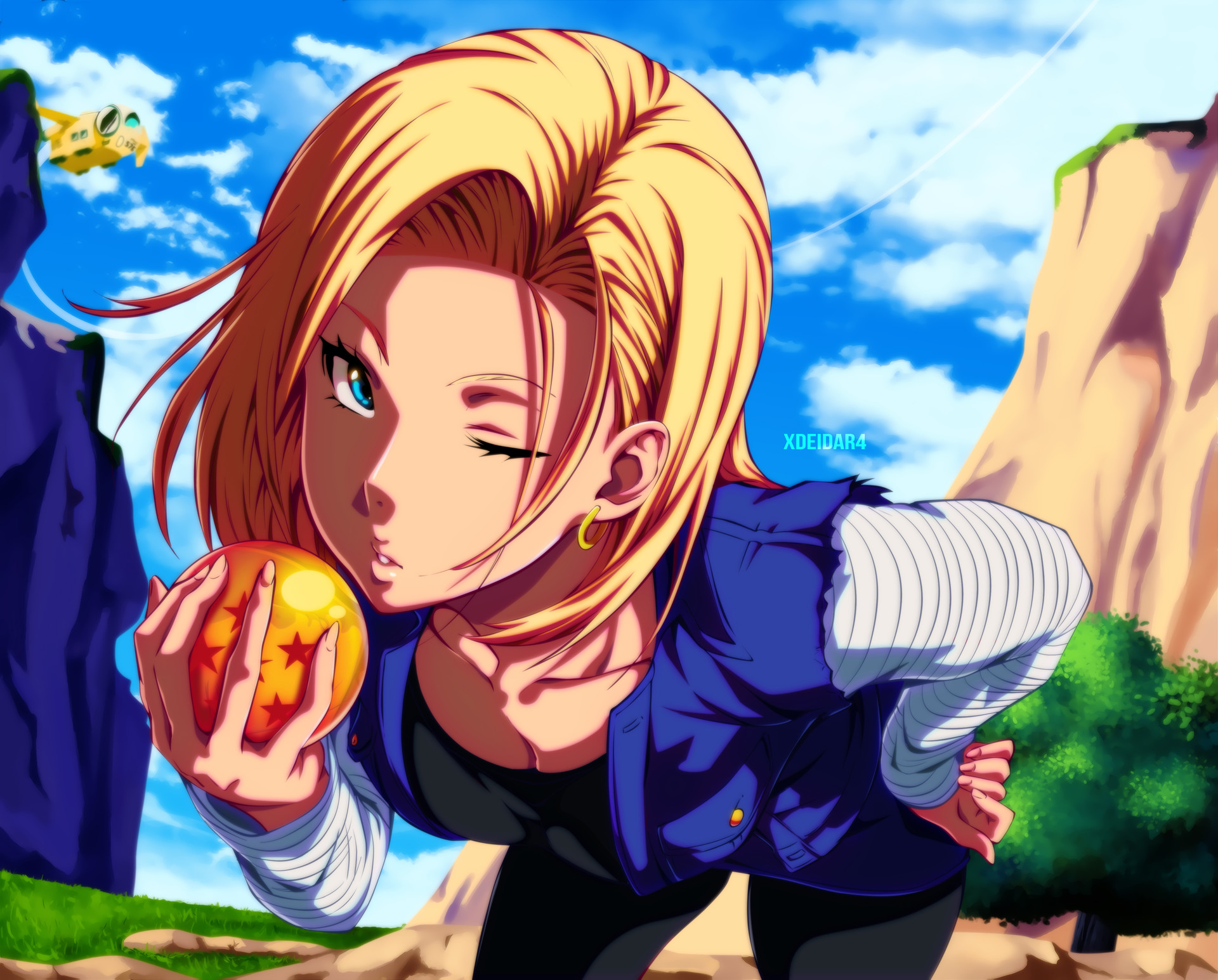 fond d'écran android 18,dessin animé,dessin animé,anime,ciel,animation