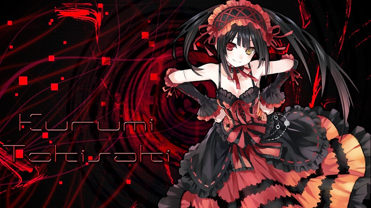 kurumi wallpaper,anime,red,cg artwork,black hair,long hair