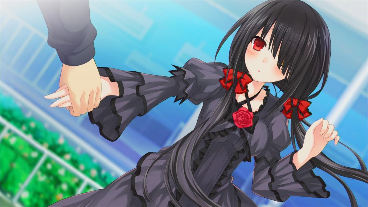 kurumi wallpaper,cartoon,anime,black hair,hime cut,cg artwork