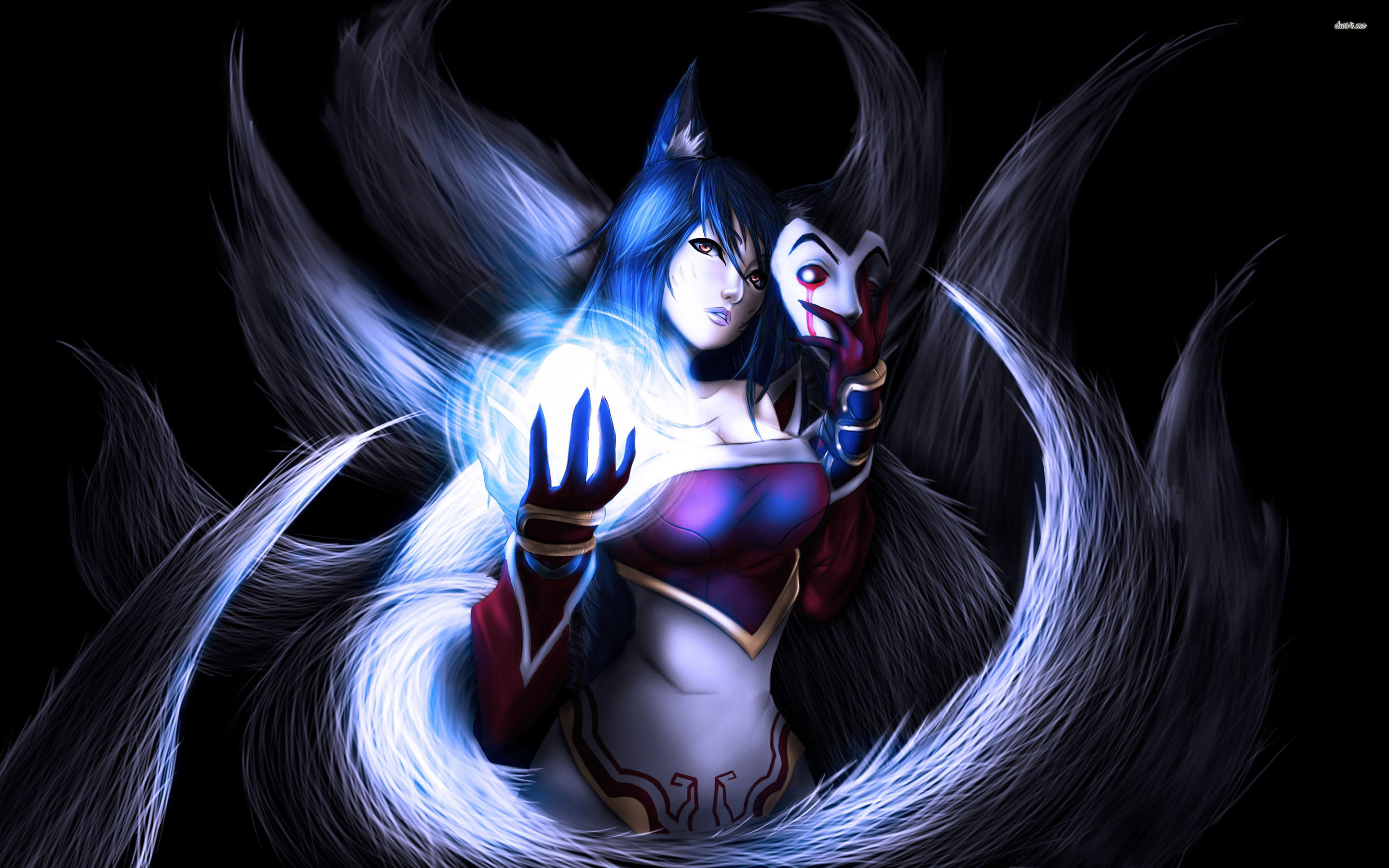 ahri wallpaper,cg artwork,fictional character,darkness,illustration,supernatural creature