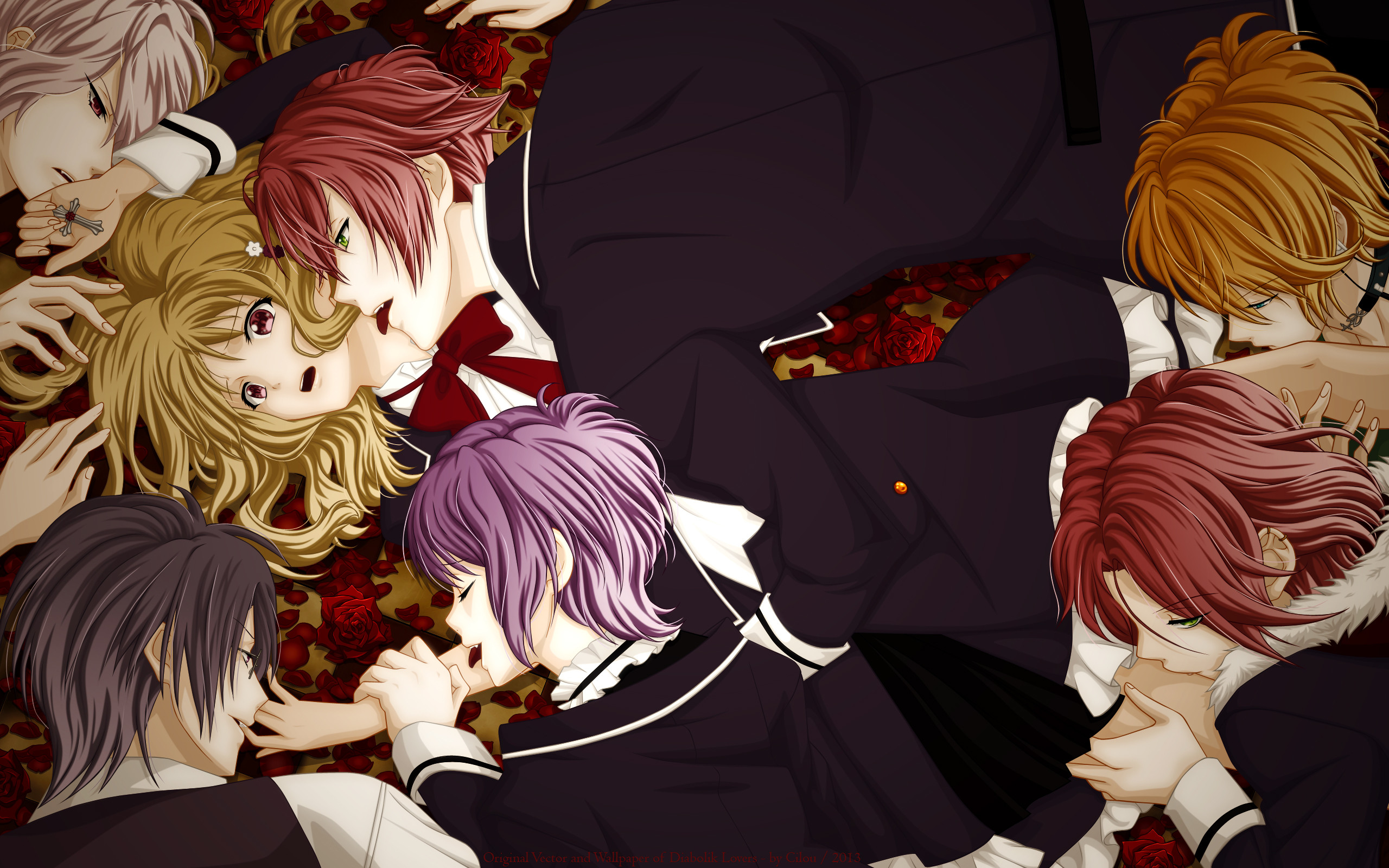 diabolik lovers fondo de pantalla,dibujos animados,anime,cg artwork,interacción,personaje de ficción