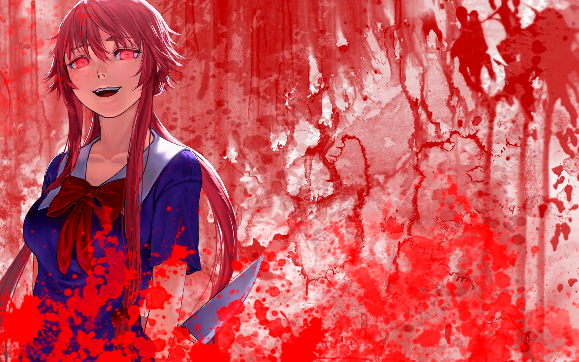 fondo de pantalla de mirai nikki,rojo,anime,cg artwork,dibujos animados,cabello rojo