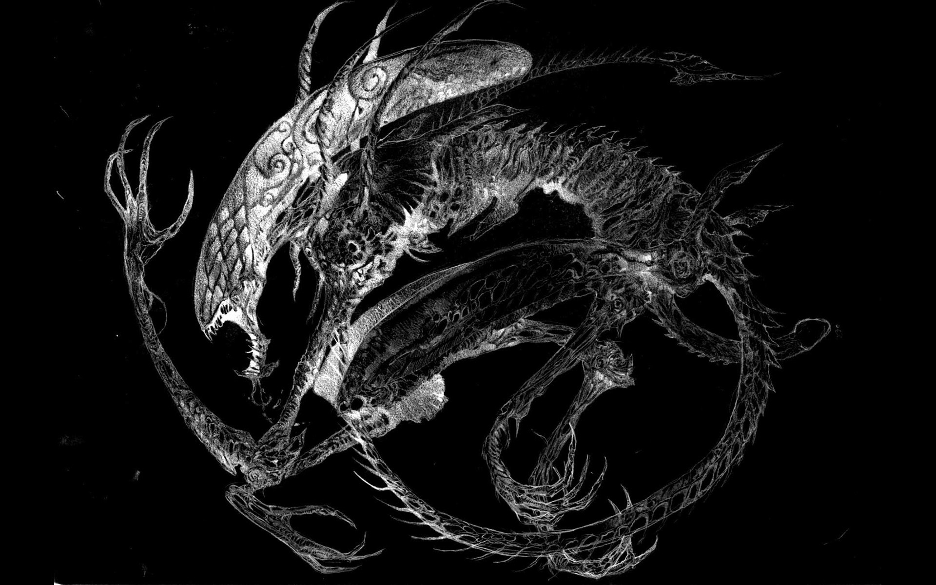 fondo de pantalla de xenomorph,fuente,en blanco y negro,diseño gráfico,ilustración,monocromo