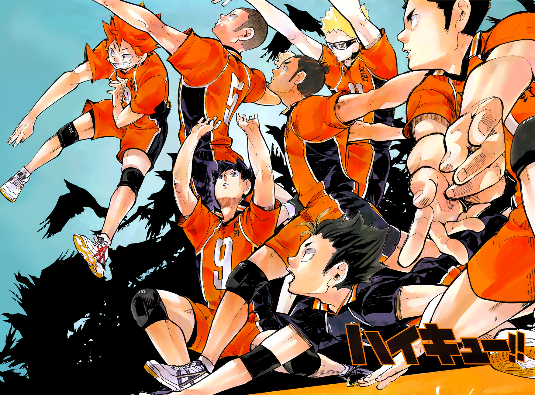 fond d'écran haikyuu,anime,dessin animé,équipe,ouvrages d'art,art