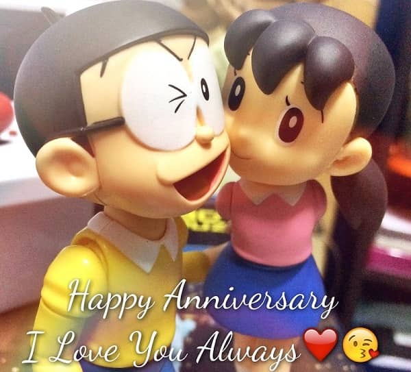 nobita shizuka love wallpapers,animated cartoon,cartoon,toy,friendship,action figure