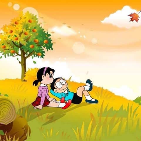 nobita shizuka liebe tapeten,karikatur,animierter cartoon,illustration,kunst,glücklich