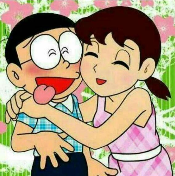nobita shizuka love wallpapers,animated cartoon,cartoon,cheek,interaction,friendship