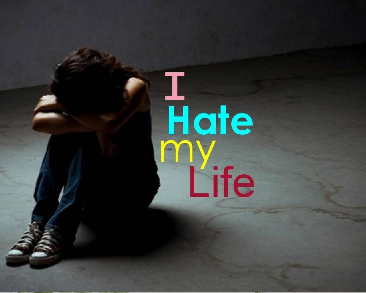 i hate my life wallpaper,text,font,sitting,photography,worried