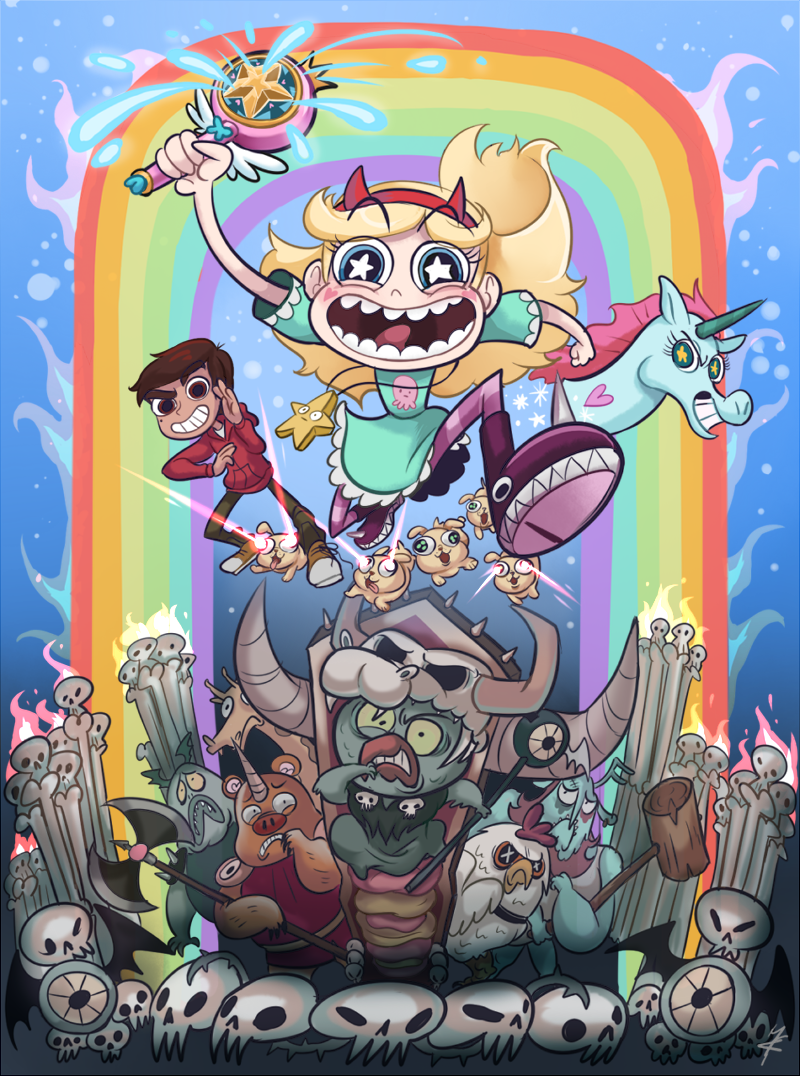 star vs the forces of evil wallpaper,cartoon,animated cartoon,illustration,art,animation