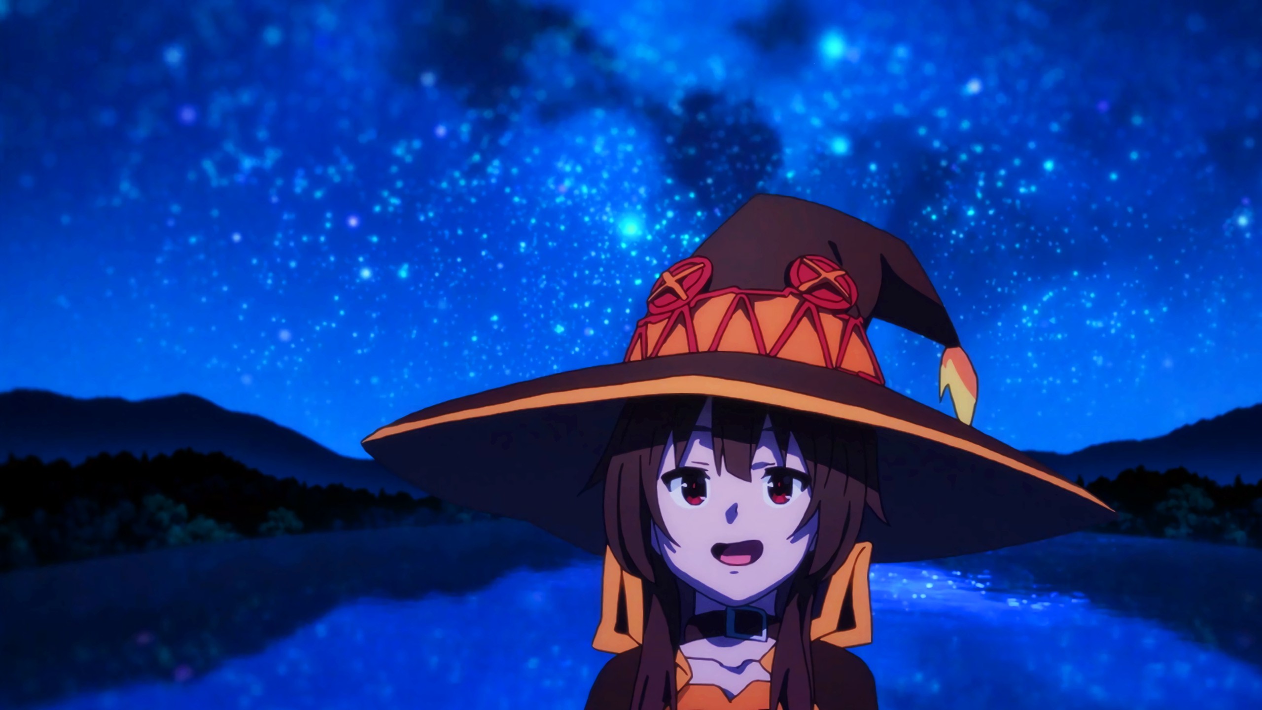 fondo de pantalla de megumin,cielo,dibujos animados,anime,sombrerería,sombrero