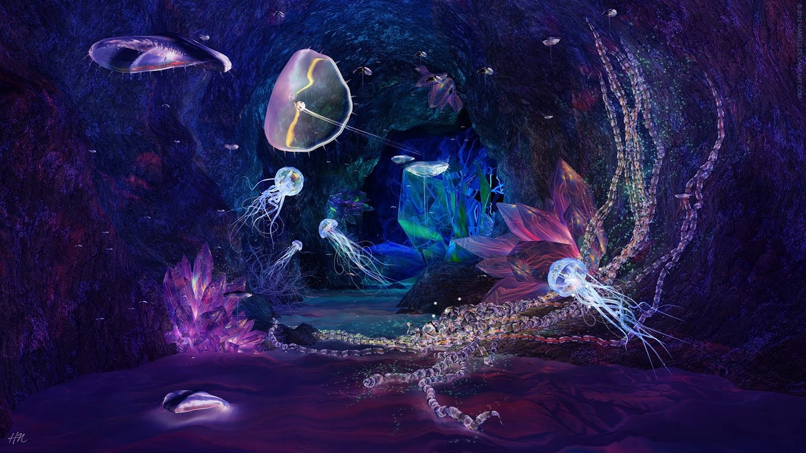 deep sea wallpaper hd,cg artwork,illustration,organism,space,art